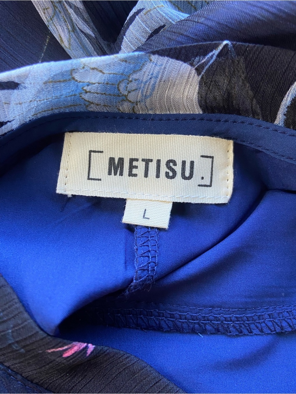 Metisu Japanese Crane Silk Dress Blue Fit & Flare Surplus Sz L Feminine Unique - Picture 7 of 12